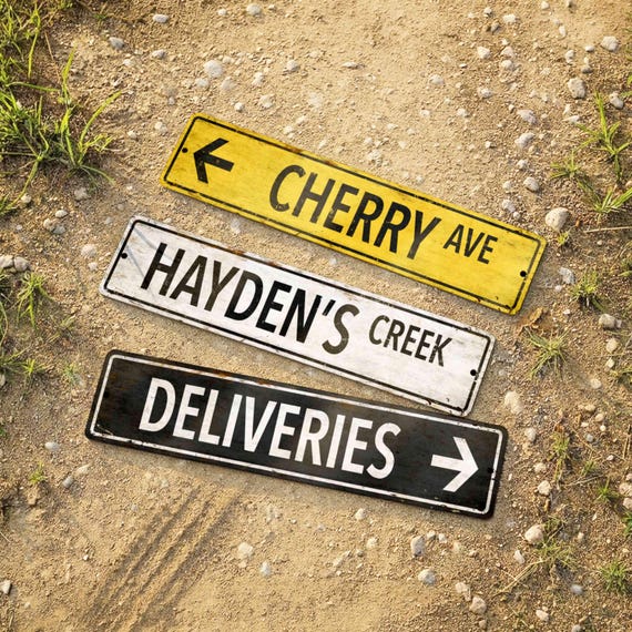 Custom Distressed Metal Road Sign, Personalized Street Name Plaque for Rustic Wall Decor