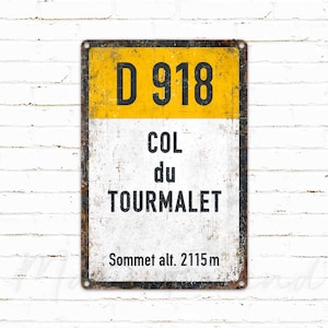 D918, Col du Tourmalet, Vintage Stijl Fietsen Road Metal Sign, Cadeau voor fietser, Collar Cycling Sign