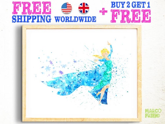 Disney Elsa Frozen Watercolor Poster Print Wall Decor Watercolor Painting Watercolor Art Kids Decor Nursery Decor