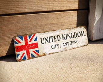Personalised Union Jack Metal Sign, Custom British Road Plaque, Rustic Bar Decor