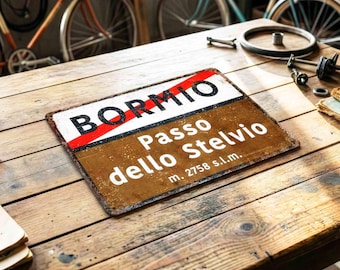 Italy Alpine Highway Stelvio Pass Metal Sign, Aluminum Cycling Road Garage Wall Art