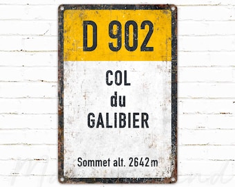 D902 Col du Galibier Cycling Sign: Vintage Style Metal Road Sign