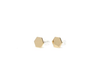 Stud Earrings. Gold Hexagon Stud Earrings. Flat Hexagon Studs. Dainty Earrings.