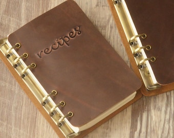 Recipe Book To Write In Your Own Recipes, Blank Recipe Journal with Leather Cover, Recipe Ring Binder with 160 pages
