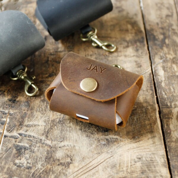 Personalized Cute Airpod 4 case, Leather Airpod Pro Case Cover, Airpod Pro Case Keychain, Genuine Full Grain distressed Leather - APD001
