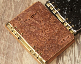 Recipe Book To Write In Your Own Recipes, Blank Recipe Journal with Leather Cover, Recipe Ring Binder with 160 pages