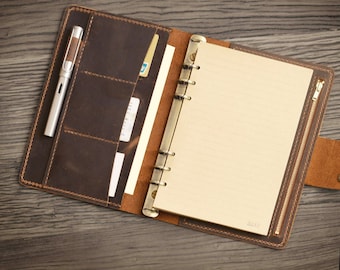 A5 Refillable 6-ring Leather Binder Notebook Cover In Central Division