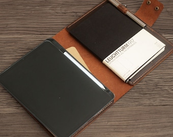 Personalized Leather ipad mini 6 Case, iPad pro 12.9, iPad Pro 11, iPad 1th gen,  air 5 Case, ipad Portfolio Case 605 brown