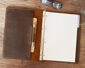 Leather Binder 4-Ring, Leather Binder A4, Fit 4 hole A4 refill paper, Leather Portfolio, Binder Planner, Leather Binder Cover - D712A4