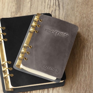 Livre de recettes pour rédiger vos propres recettes, journal de recettes vierge avec couverture en cuir, reliure à anneaux de recettes de 160 pages