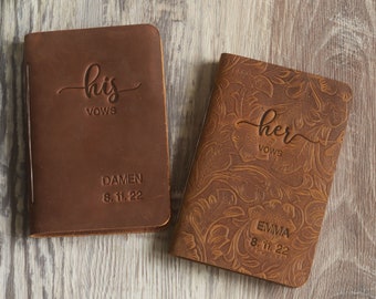His Vows or Her Vows Stamped with Name and/or Date, Personalized Leather Wedding Vow Book
