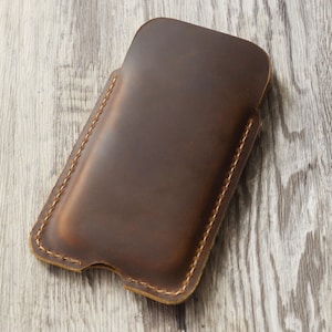 Genuine Leather iPhone sleeve case pouch holster personalized gift for him her fit iPhone 16 Pro Max Plus iPhone 16e iPhone 15 iPhone 14