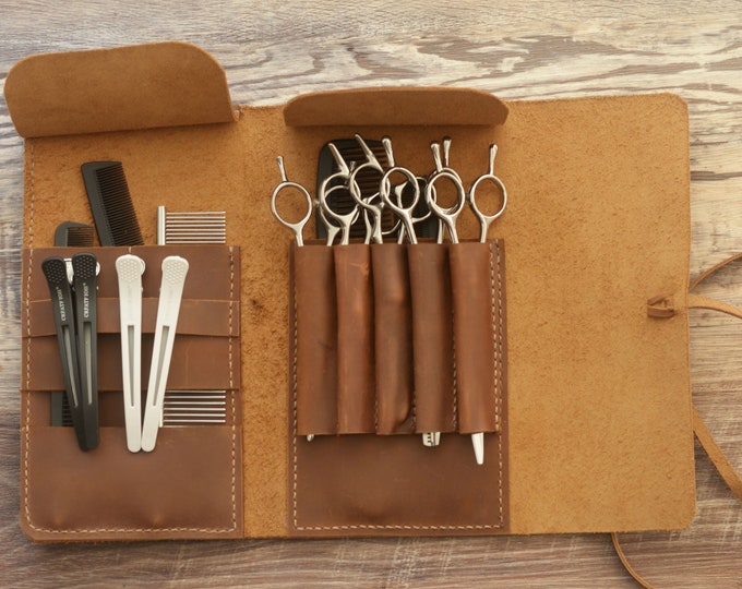 Personalized Leather Hair Stylist Scissor Holder, Pouch Cases for Hairdressers, Barber Shears Holder,  Salon Tools Holster Bag - 211