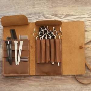 Porte-ciseaux de coiffeur en cuir personnalisé, pochettes pour coiffeurs, porte-ciseaux de coiffeur, sac étui pour outils de salon - 211