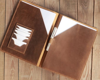 Personalized leather Document Folder, fits Standard A5, A4, Letter Size Sheets, A4 Portfolio, Letter Size Notepad Holder - 801