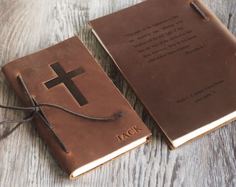 Cuaderno de diario de oración de cuero personalizado, regalo cristiano para hombres, diario de oración para mujer, diario de oración diario, regalo de cuaderno de pastor