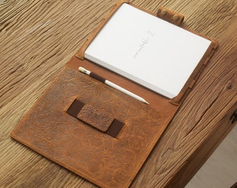 Tooled Flower Leather Case compatible with remarkable 2 cover, remarkable 2 folio with pen holder,RM001