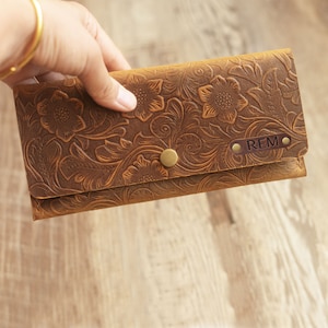 Cartera de cuero para mujer, cuero con herramientas, cartera de mujer de cuero personalizada, cartera de la madre, regalo para ella, regalo de Navidad 114