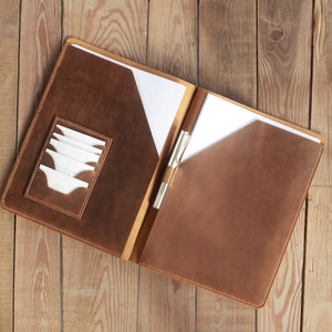 Carpeta de documentos de cuero personalizada, se adapta a A5 estándar, A4, hojas de tamaño carta, cartera A4, soporte de bloc de notas tamaño carta - 801