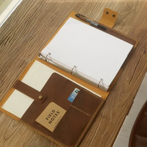Raccoglitore in pelle personalizzato a 3 anelli, adatto per carta di ricambio a 3 fori 8,5 x 11 o carta A5, copertina in pelle - pelle invecchiata - D715