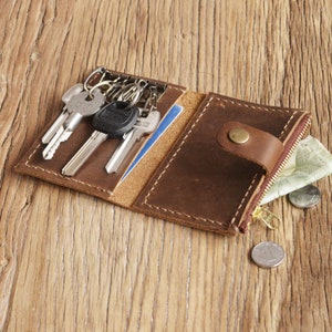 Gepersonaliseerde lederen sleutel geval portemonnee / sleutelhouder portemonnee / portemonnee portemonnee, echte volnerf distressed leer - YS001