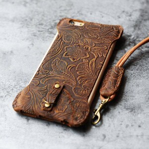 Handgemaakte iPhone 8 +, 7 plus case iPhone 6 +, 6s Plus case Slim beschermende bumper met lange riem ropegenuine gereedschap leer