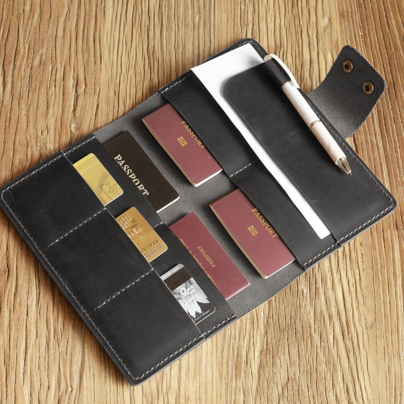 Women's Leather Travel Wallet – Multi-Passport Holder Family Travel Organizer