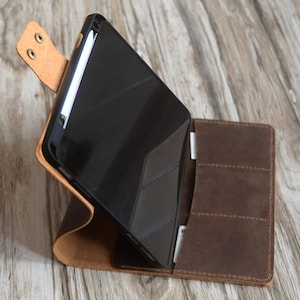 Personalized iPad case, iPad mini 7 case, 2025 iPad Air 13 / 11 case, 2025 iPad(A16), iPad portfolio magnetic apple pencil holder - brown image 6