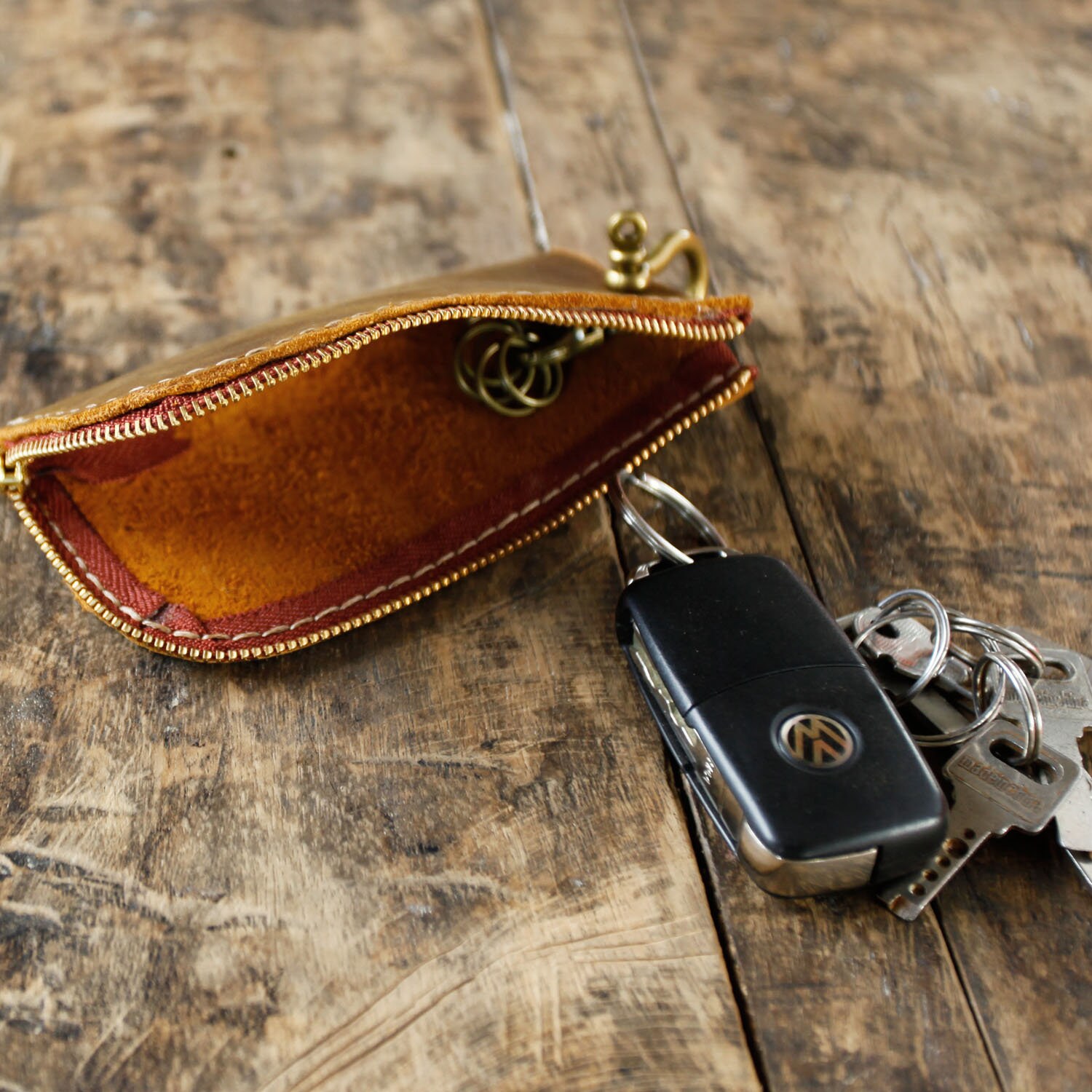 POPSEWING Leather Zipper Car Key Case | Keys Origanizer Keychain Green