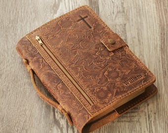 Personalized Bible Cover for Women, Floral Leather Bible Case, Custom Name Scripture, Christian Gift for Her