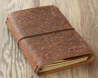 Personalized trifold leather notebook cover, travel notebook with 4 inserts, Refillable leather journal a5, A5 leather journal