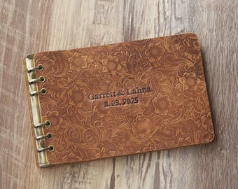 Guest Book for Wedding, Graduation，Party, or Memorial – Personalized leather Cover, 100 Pages, Blank and Lined Paper
