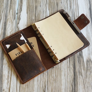 Capa de fichário de couro personalizada, fichário A5 6 anéis, planejador recarregável, diário de viagem, caderno de couro - marrom envelhecido - 704