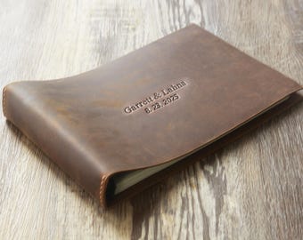 Guest Book for Wedding, Graduation，Party, or Memorial – Personalized leather Cover, 100 Pages, Blank and Lined Paper