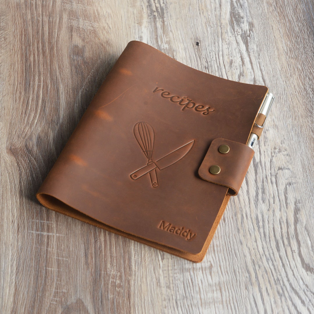 Personalized Leather Recipe Binder, 8 X 9.5 3 Ring Binder Organizer Set