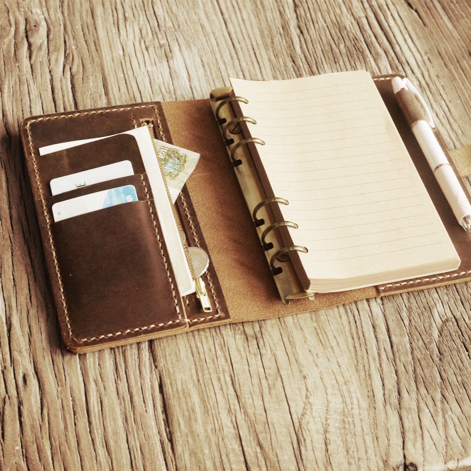 A6 Gold PU Binder Cover Leather Budget Binder Shell Stainless Steel 6 Ring Refillable Loose Leaf Personal Notebook Binders With Magnetic