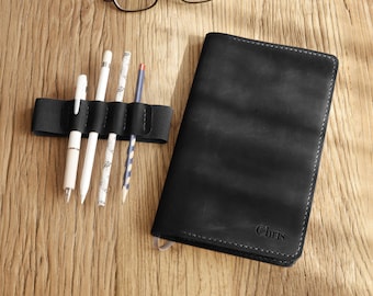 Cuero personalizado Leuchtturm 1917 cubierta, A5 Notebook Cover con soporte de lápiz desmontable - negro - 305L + 4B