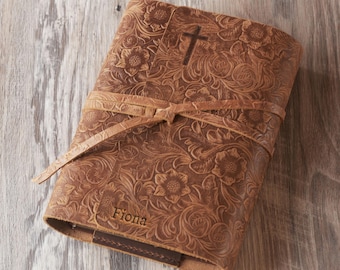 Wrapped Leather Bible Cover, Personalized Bible Cover, Custom Size Leather Book Cover for Women, Leather Cover for Bible, Christian Gift