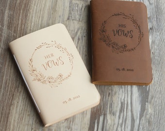His Vows or Her Vows Stamped with Name and/or Date, Personalized Leather Wedding Vow Book