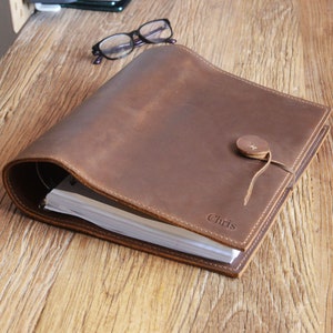 Raccoglitore in pelle personalizzato 2 pollici 3 D-Ring, Fit Letter Sized 3 fori 8,5 x 11 ricarica carta, Copertina raccoglitore in pelle - Pelle Distressed - D700
