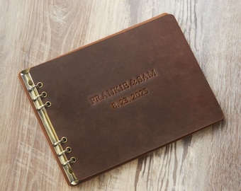 Personalized Genuine Leather Guest Book  - 11.6x8.3, Wedding Guestbook Signing Book for Reception Engagement Couple Party Photo Scrapbook