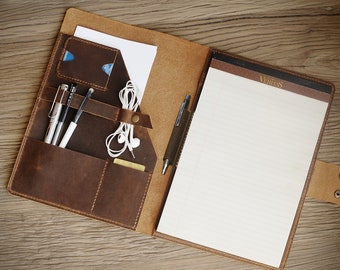 Personalized leather Portfolio, Leather Notepad holder, 8.5 x 11.75 letter size Writing padfolio, Business Folio, Work portfolio, D311