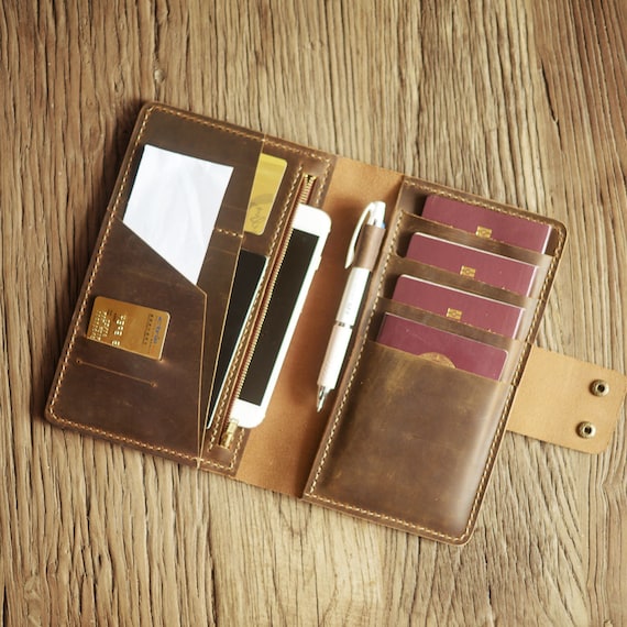 Monogram leather passport holder ash