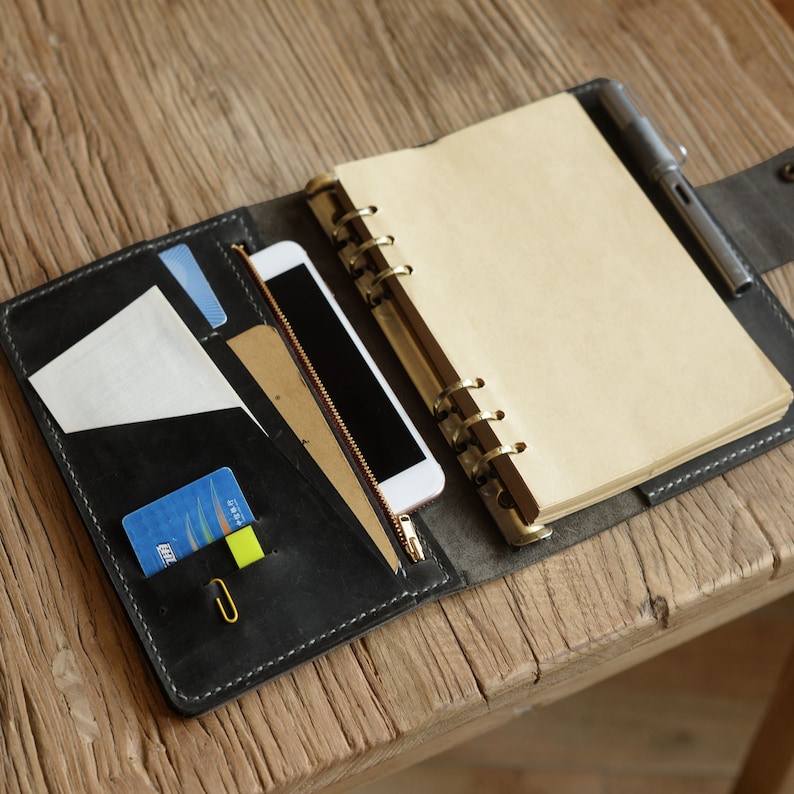 Personalized A5 Size 6 ring Leather zipper Refillable Planner Etsy