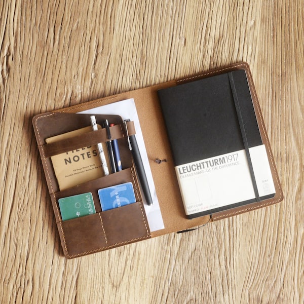 Funda de cuaderno Leuchtturm1917 personalizada, funda de cuero para A5 Leuchtturm 1917 tamaño mediano Bullet Journal cover - Marrón desgastado - 312L