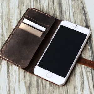 Personalized Leather iPhone 14 / 14 Pro / 14 Plus / 14 Pro Max / 13 / 13 mini / 13 Pro Max, 12 / 12 Pro Max / 12 mini / Wallet Case brown image 2