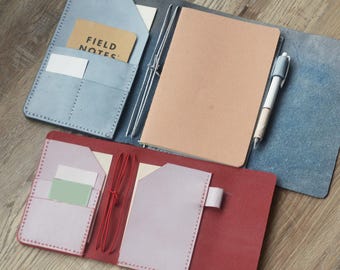 Personalized Leather notebook Cover – Trifold Leather journal in A5 / A6/ A4 / B5 / B6 with Charms