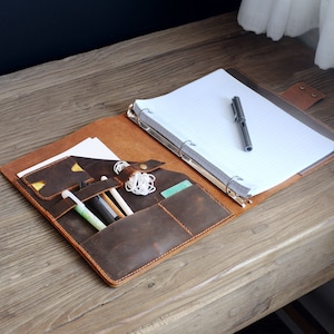 Carpeta de cuero de 3 anillas, papel recargable de tamaño carta de 8,5 x 11 pulgadas, carpeta de cartera de cuero, cartera de negocios - D711