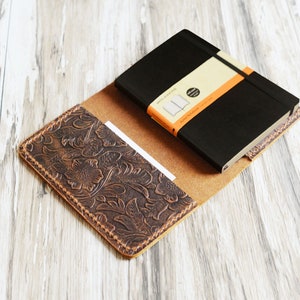 Refillable floral tooled Leather Journal cover for Moleskine XL, field notes cover leather / Cahier / Volant Journal - 305