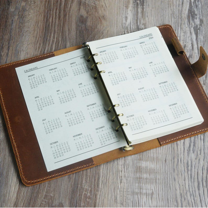 Wiederauffüllbare personalisierte Lederhülle mit Terminplaner 2026, Kalender 2026, Wochenplaner 2026, Wochenplaner 2026 Bild 3